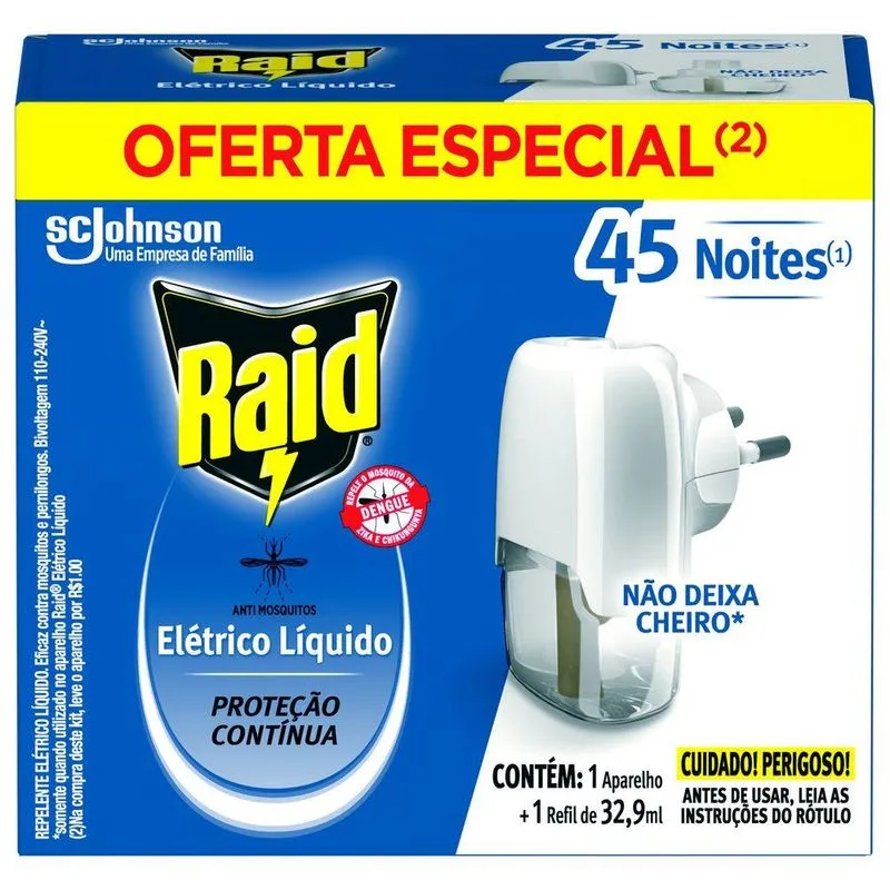 Pack Repelente Elétrico Líquido Raid - Anti Mosquitos + Refil de 32,9ml