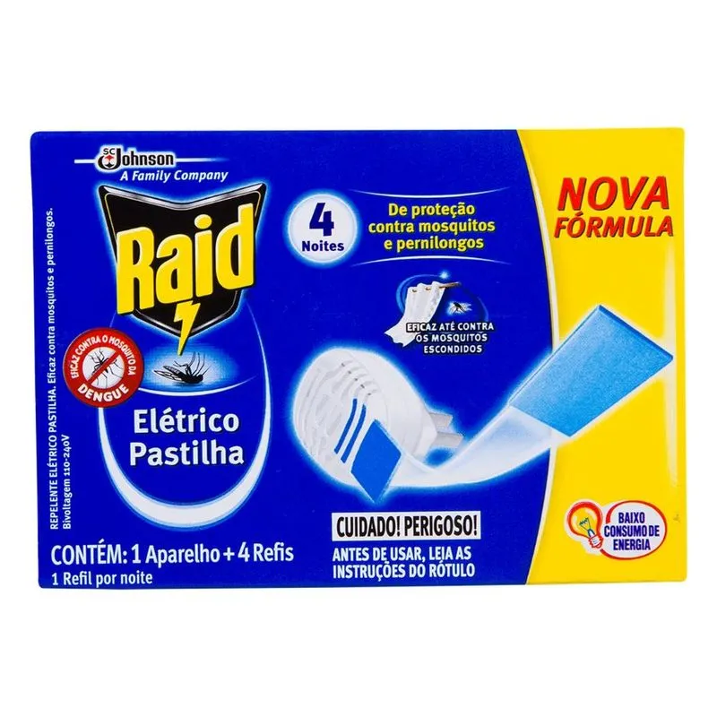 Pack Repelente Elétrico Pastilha Raid - 4 Noites + 4 Refis