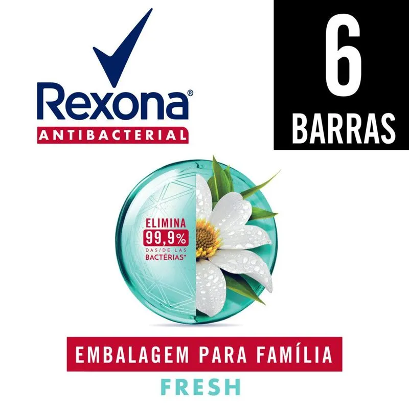 Kit Sabonete em Barra Rexona Antibacterial Fresh 84g 6 Unidades