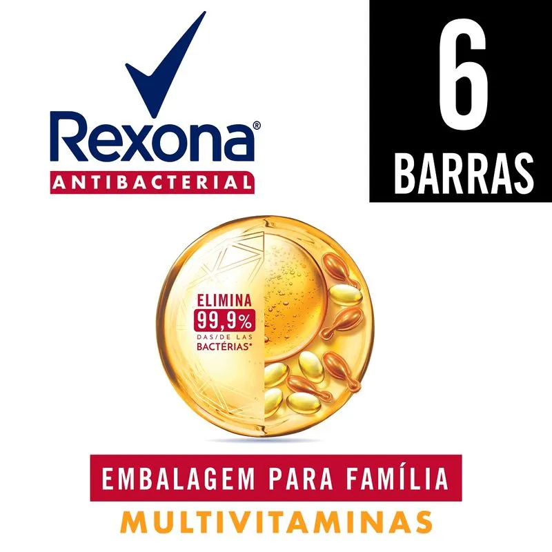 Kit Sabonete em Barra Rexona Antibacterial Multivitaminas 84g 6 Unidades