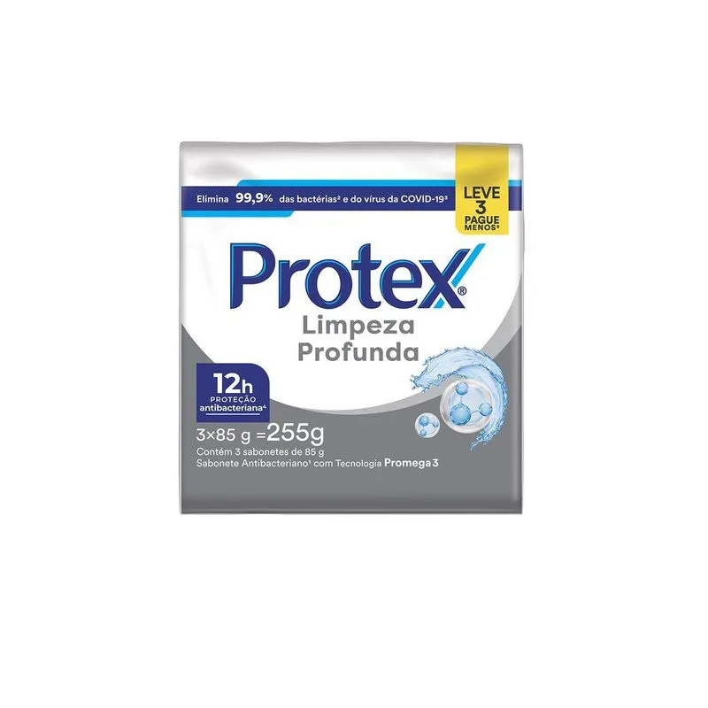 Pack Sabonete Em Barra Antibacteriano Protex Limpeza Profunda 3 Unidades De 85g Cada