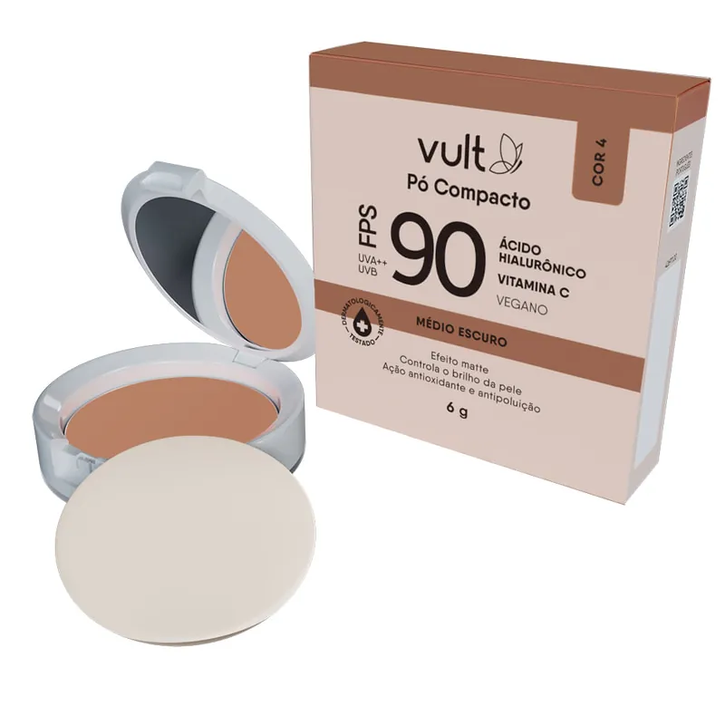 Pó Compacto Vult Efeito Matte FPS 90 Cor 4 Médio Escuro 6g