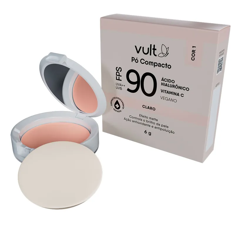 Pó Compacto Vult Efeito Matte FPS 90 Cor 1 Claro 6g