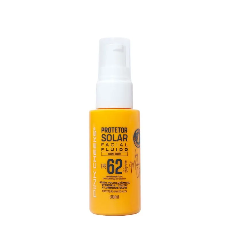Proteção Solar Facial Pink Cheeks Fluido By Manu Cit FPS 62 Tint 40 30ml