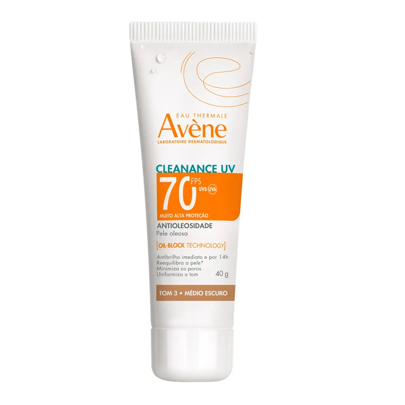 Protetor Solar Facial Avène Cleanance UV Antioleosidade FPS70 Tom 3 Médio Escuro 40g