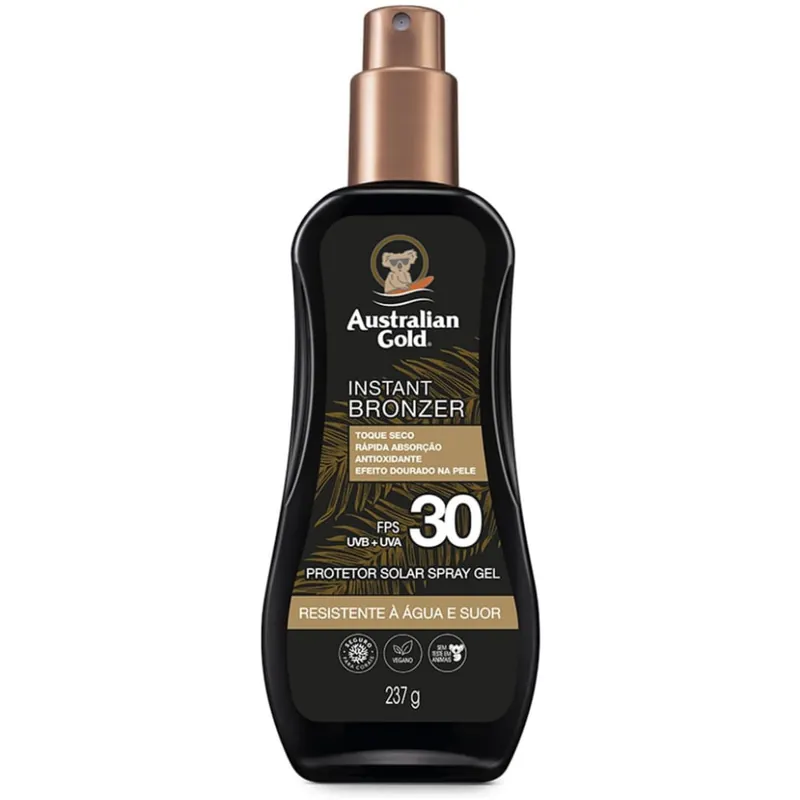 Protetor Solar Australian Gold Instant Bronzer FPS30 Spray Gel 237g