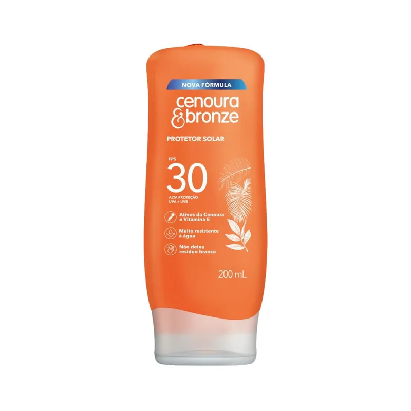 Protetor Solar Cenoura Bronze Loção Ativos Da Cenoura E Vitamina Fps30 200ml