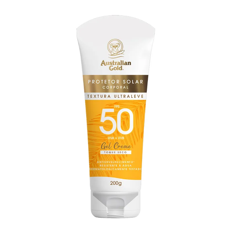 Protetor Solar Australian Gold FPS50 Toque Seco Gel Creme 200g