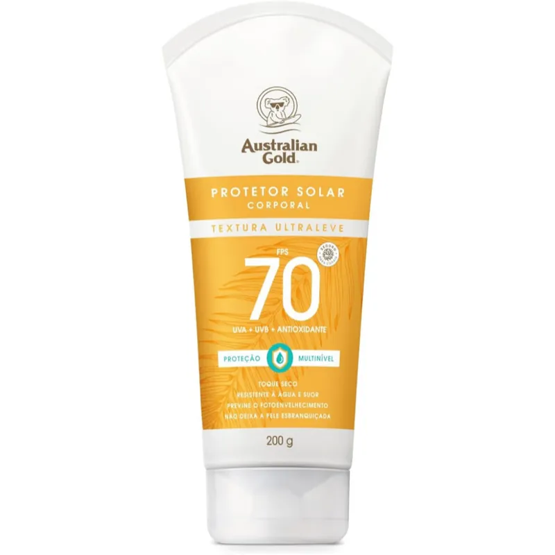 Protetor Solar Australian Gold FPS70 Toque Seco Gel Creme 200g