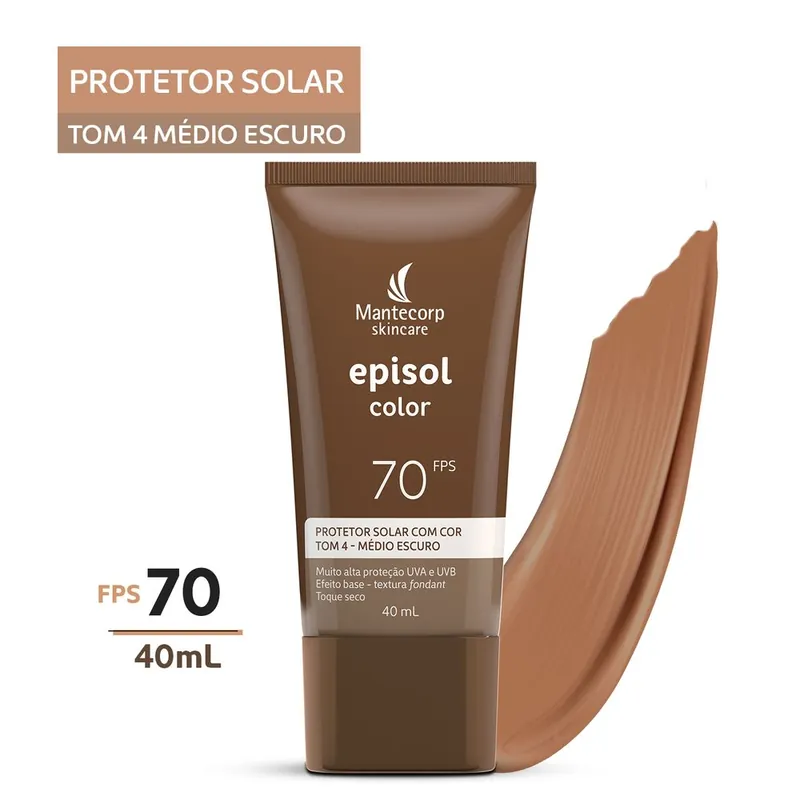 Protetor Solar Facial Episol Color Toque Seco FPS70 Tom 4 Médio Escuro 40g