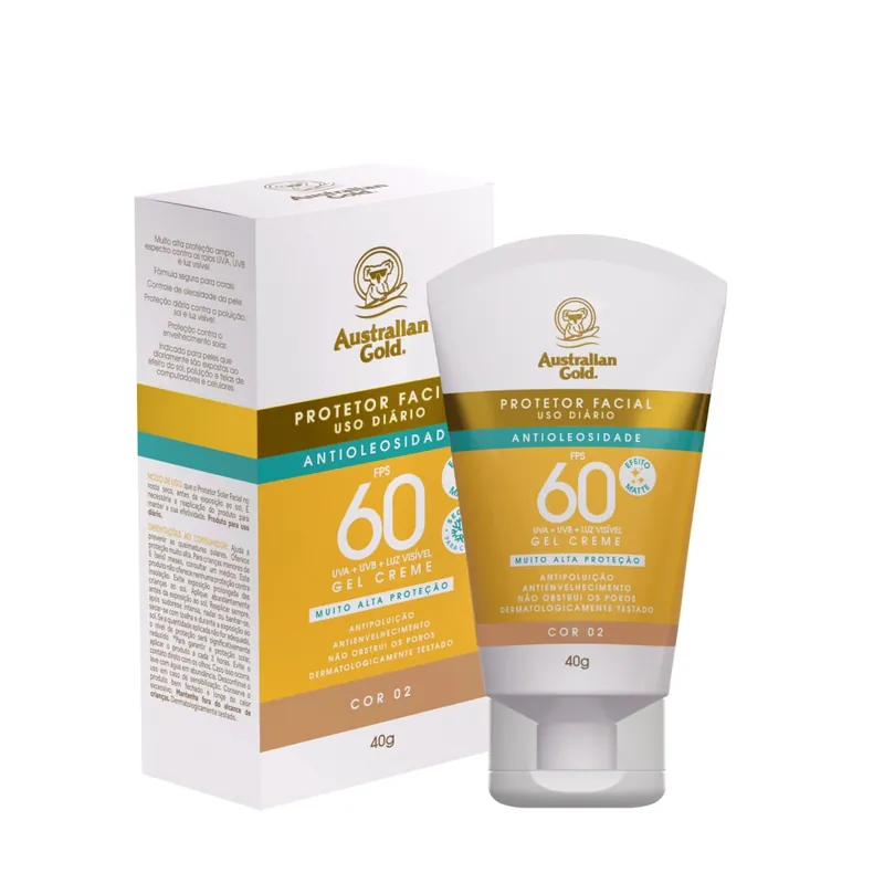 Protetor Solar Facial Australian Gold Antioleosidade FPS60 Cor 02 40g