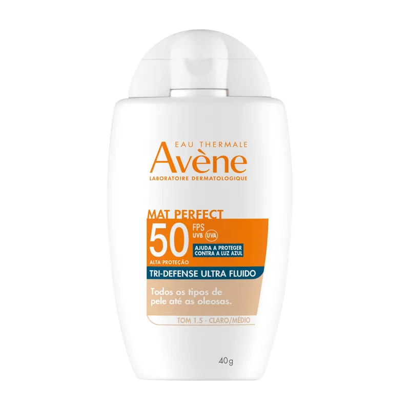 Protetor Solar Facial Avène Mat Perfect Tri Defense FPS50 Ultra Fluído Tom 1.5 Claro/Médio 40g