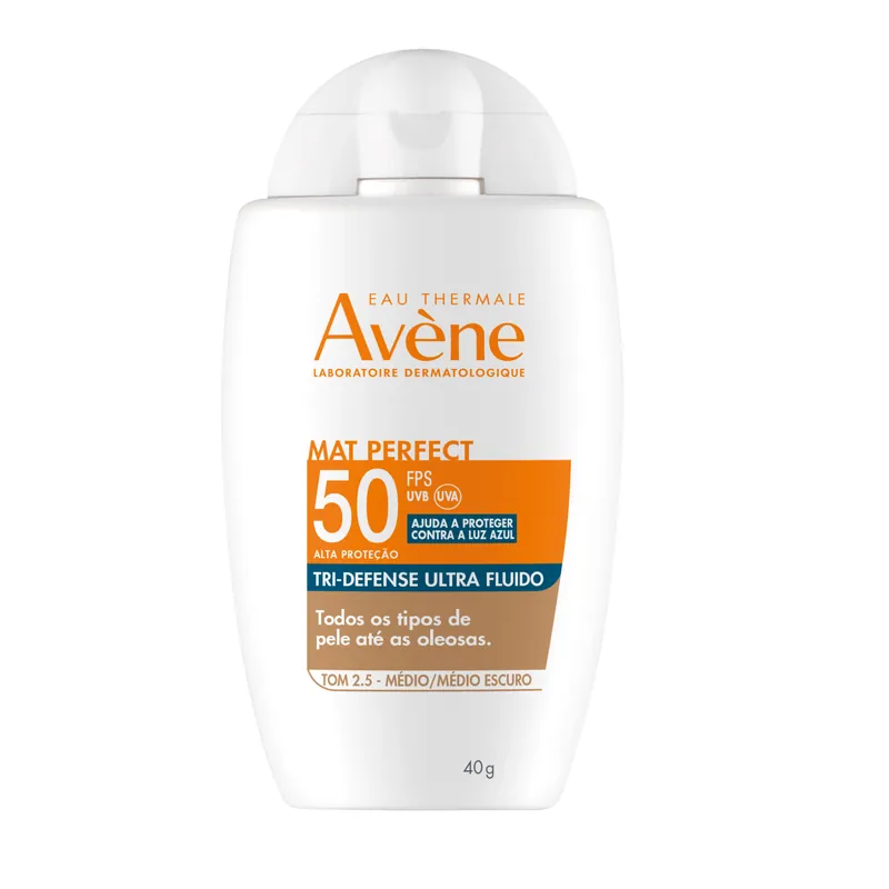 Protetor Solar Facial Avène Mat Perfect Tri-Defense Ultra Fluido FPS50 Tom 2.5 Médio 40g