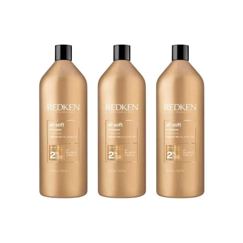 Redken All Soft Argan Oil - Kit com 3 Shampoos de 1000ml