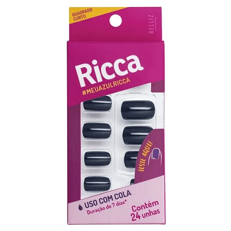 Ricca Unhas Postiças Blue Jeans com 24 Unidades