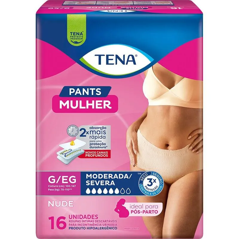 Roupa Íntima Descartável Nude Pants Tena Mulher G/Eg 16 Unidades