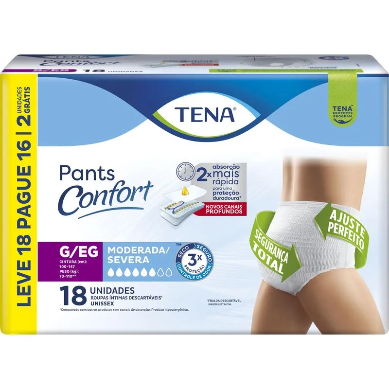 Roupa Íntima Descartável Tena Pants Confort G/EG - 18 Unidades