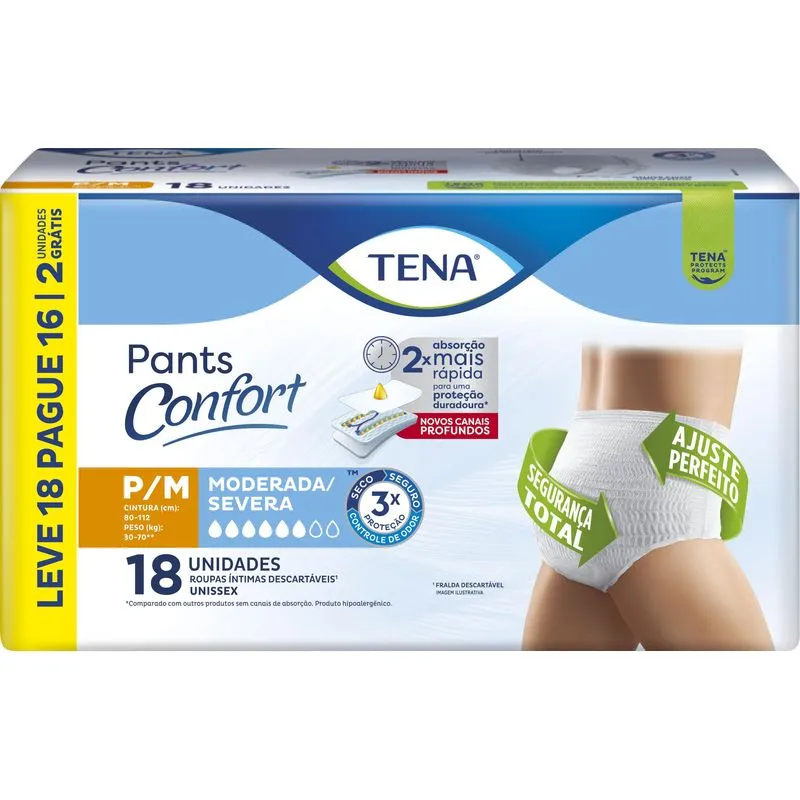 Roupa Íntima Descartável Tena Pants Confort P/M - 18 Unidades