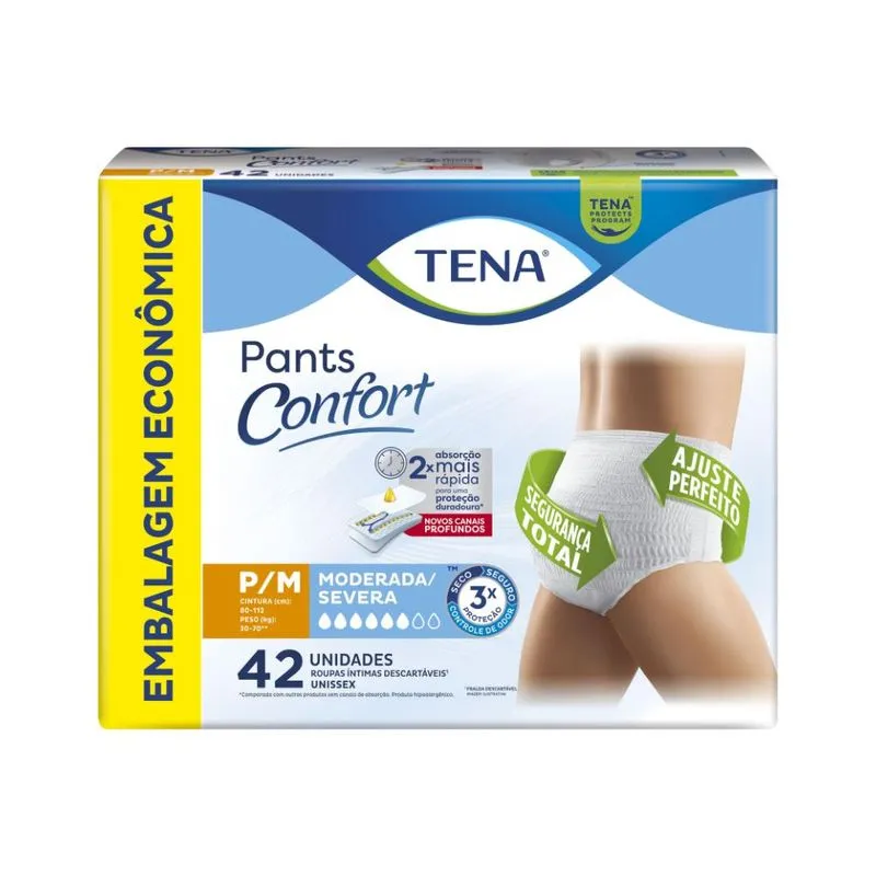 Roupa Íntima Descartável Unissex Pants Confort Tena P/M 42un