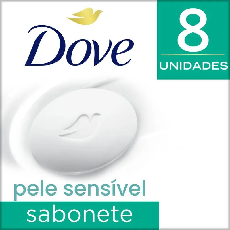 Sabonete em Barra Dove Pele Sensível - pacote com 8 unidades de 90g cada