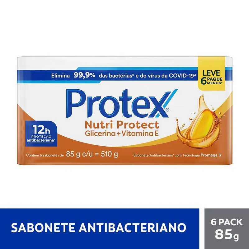 Kit Sabonete em Barra Protex Nutri Protect Glicerina + Vitamina E Antibacteriano 85g 6 Unidades