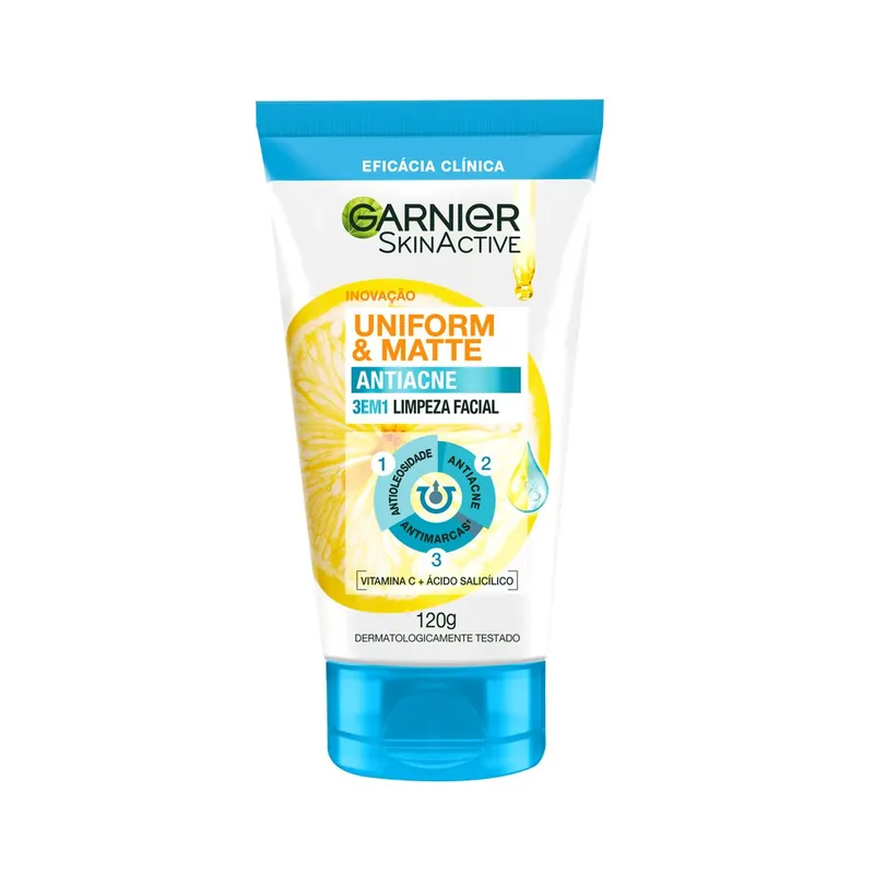 Esfoliante Facial Garnier Uniform & Matte Antiacne 3 em 1 120g