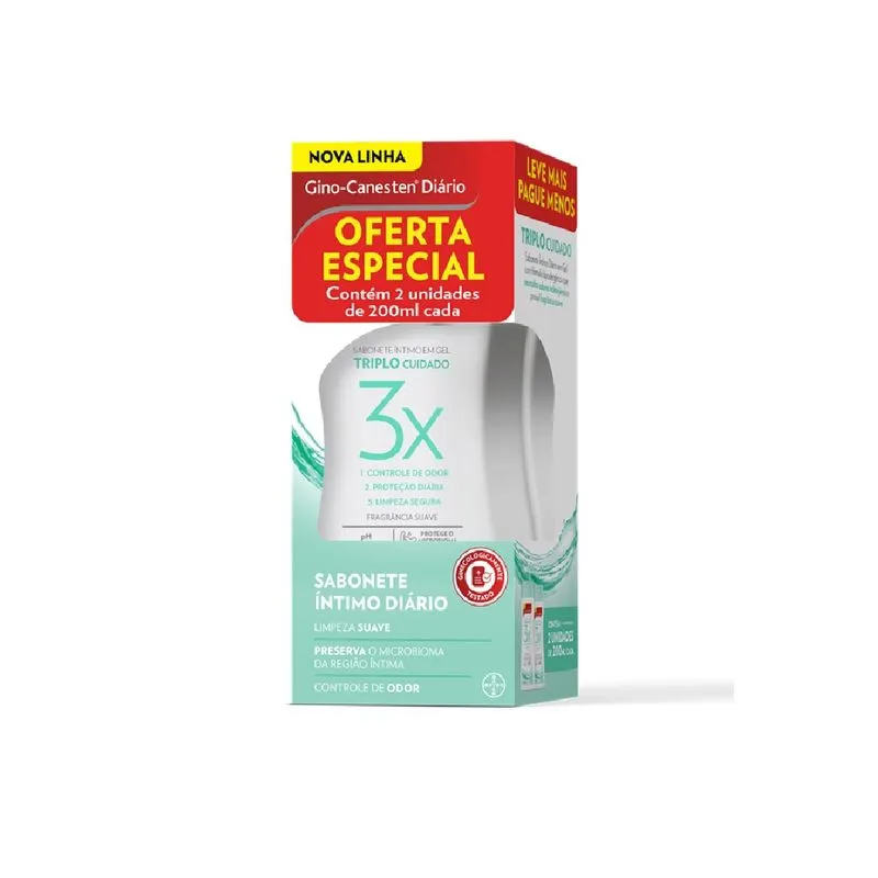 Sabonete Íntimo Gino-Canesten Diário Triplo Cuidado 2 Unidades 200ml Cada
