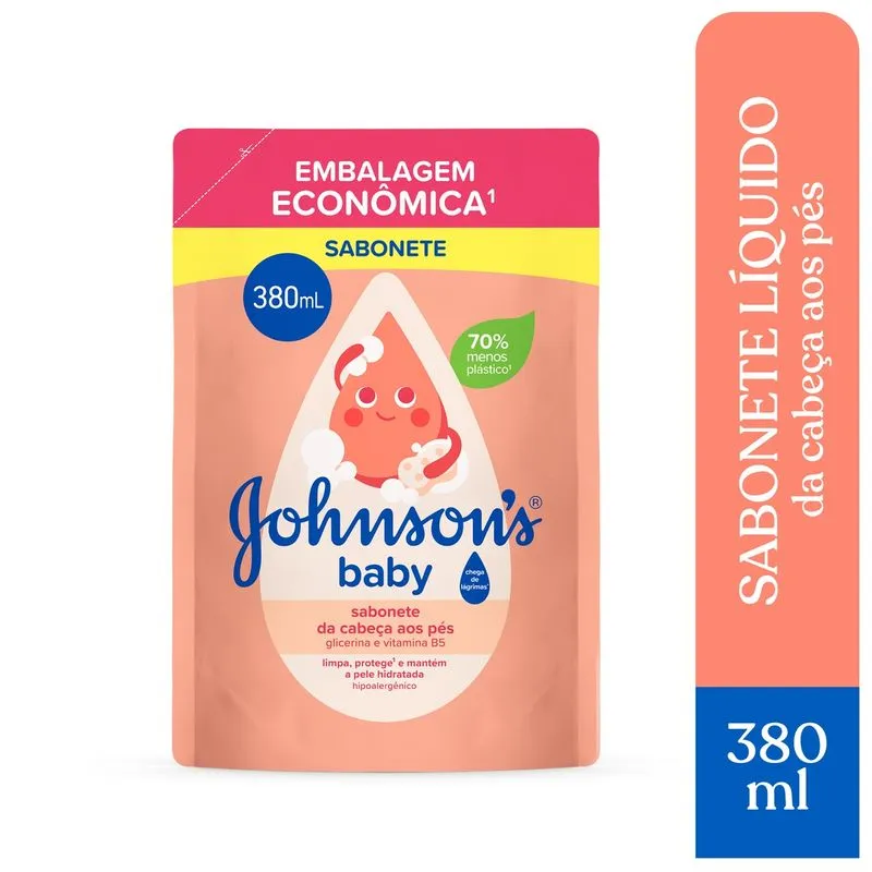Sabonete Líquido Infantil Johnson's Baby Glicerina da Cabeça aos Pés Refil 380ml