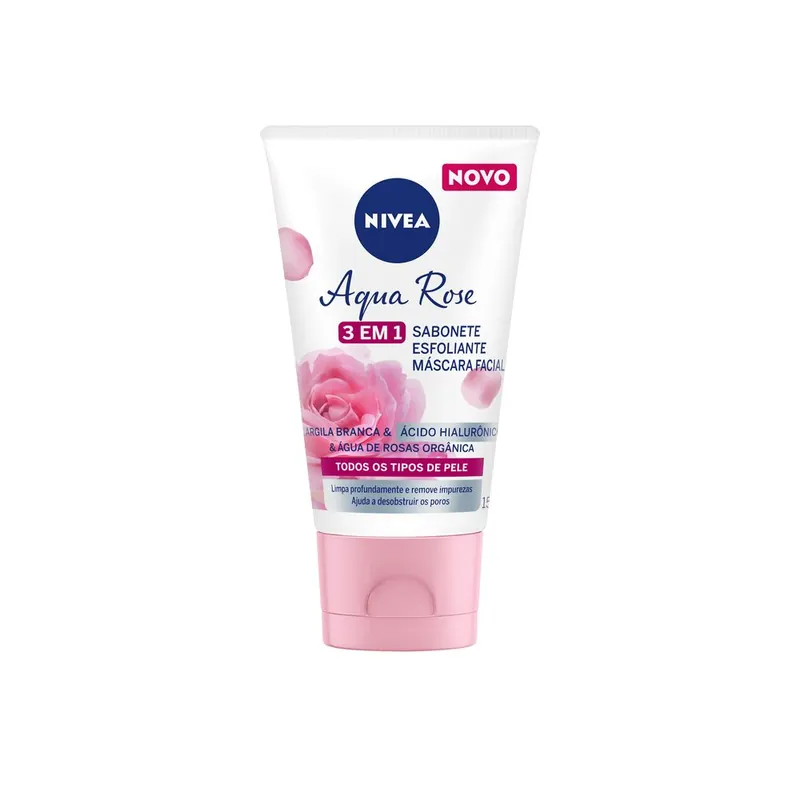 Sabonete Facial Nivea Aqua Rose 3 em 1 Argila e Ácido Hialurônico 150ml