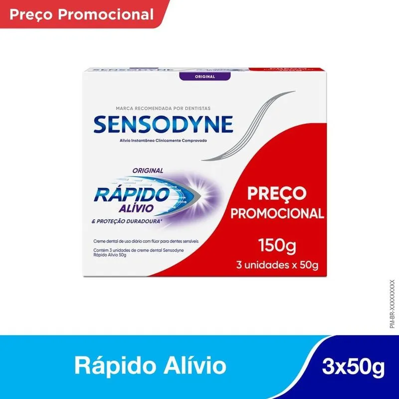 Kit Creme Dental Sensodyne Rápido Alívio Original para Dentes Sensíveis 50g 3 Unidades