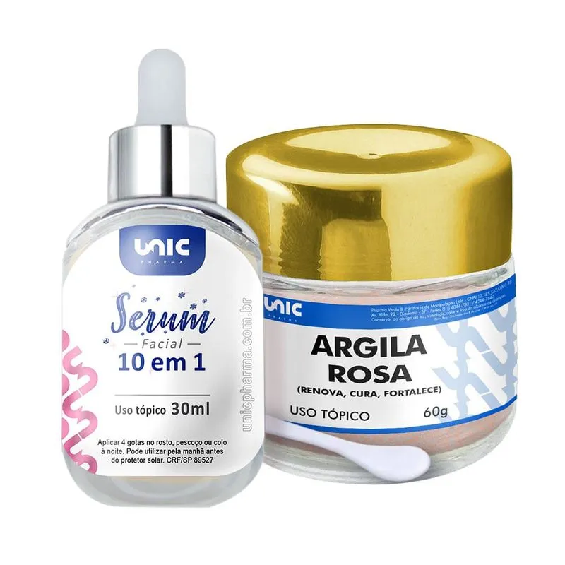 Sérum Facial 10 em 1 30ml + Máscara de Argila Rosa 60g + 60 anos