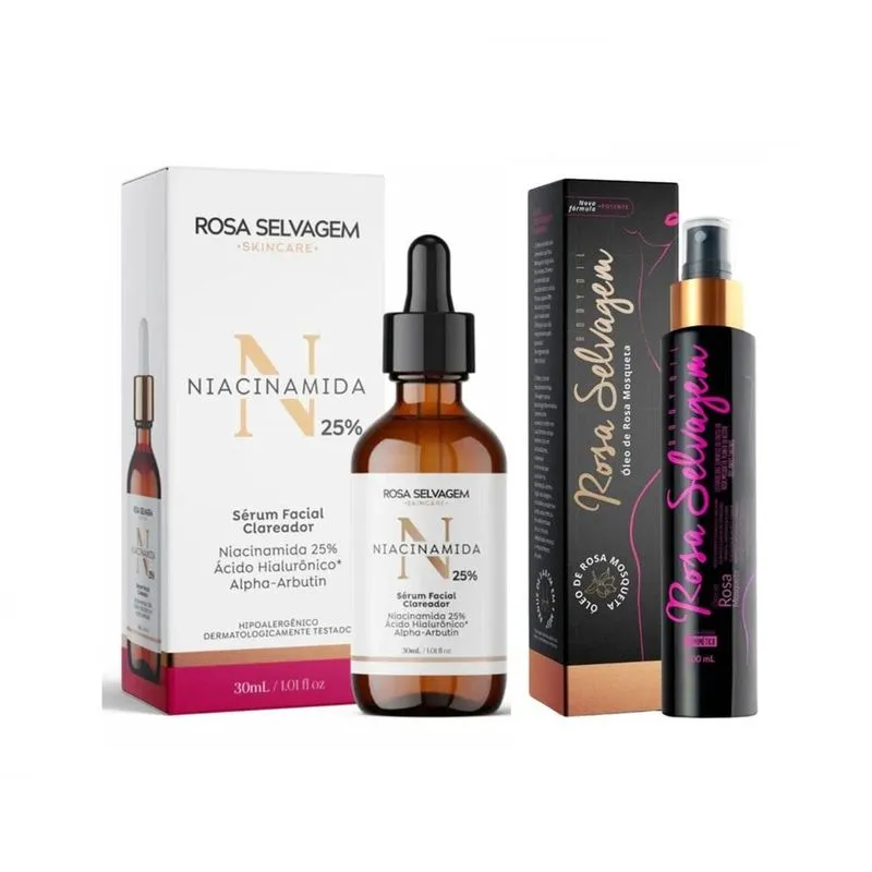 Sérum Facial Clareador 25% Niacinamida + Óleo Corporal - Rosa Selvagem