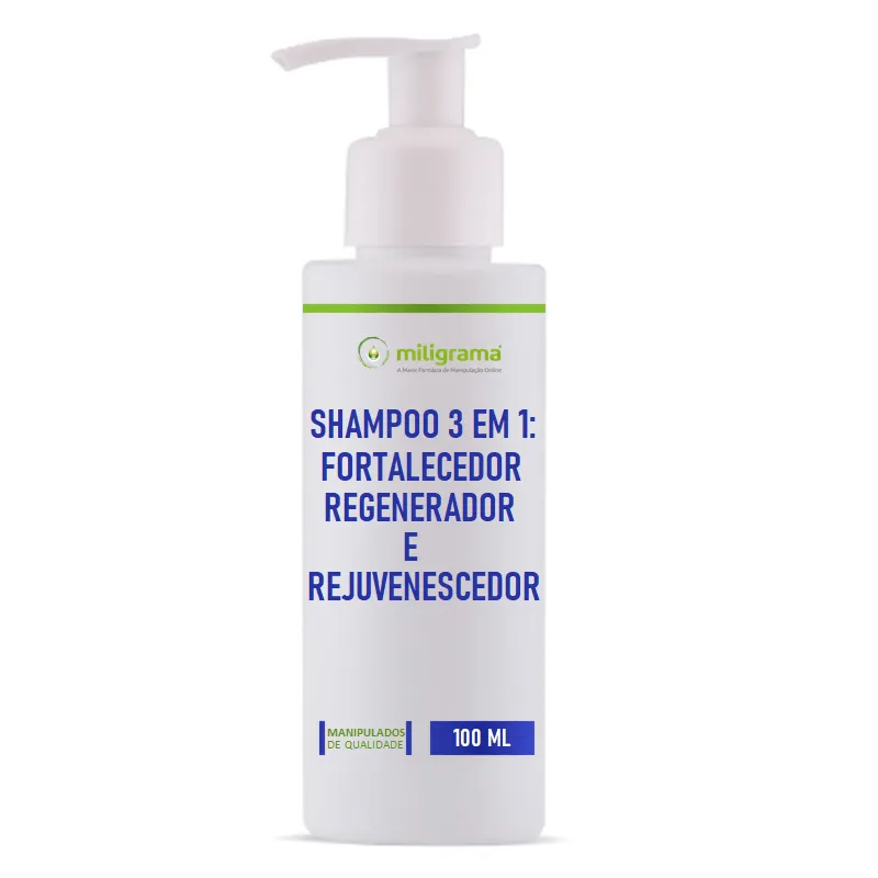 Shampoo 3 em 1: Fortalecedor, Regenerador e Rejuvenescedor 100ml