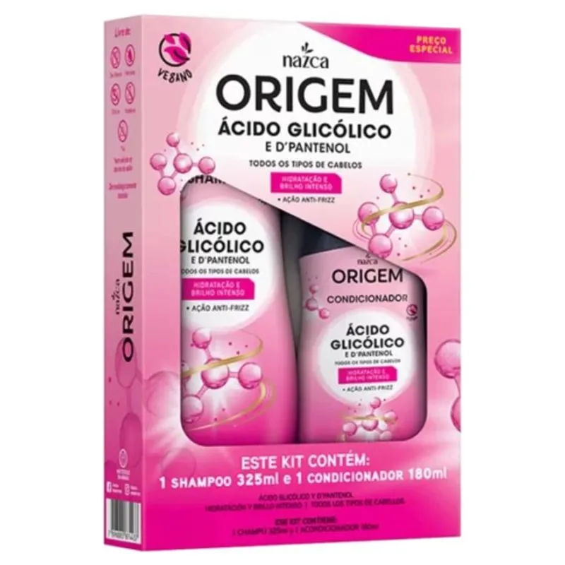 Shampoo e Condicionador Origem 325ml + 180ml – Ácido Glicólico e D-Pantenol