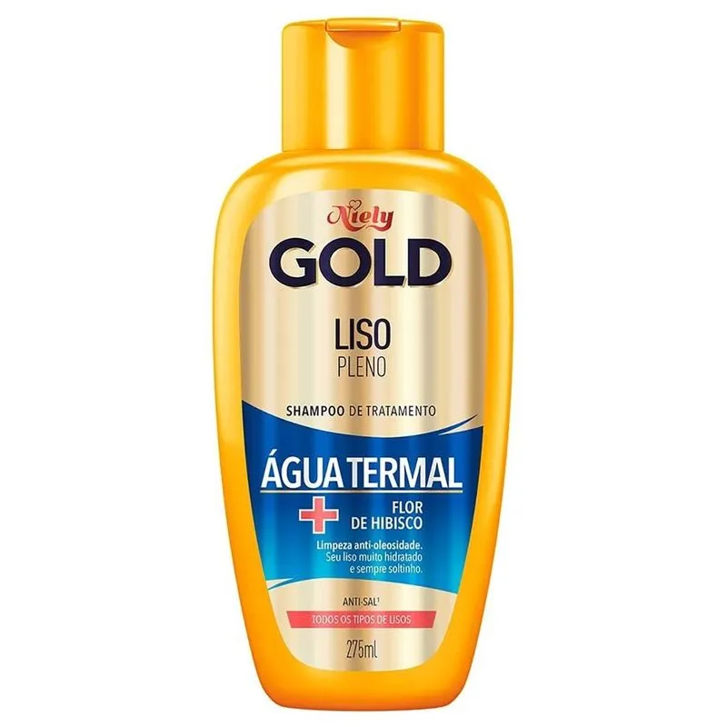 Shampoo Niely Gold Liso Pleno Água Termal + Flor de Hibisco - 275ml