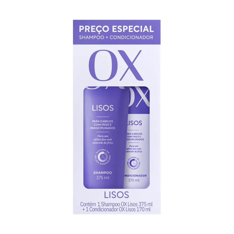 Kit Shampoo OX Liso Duradouro 375ml 1 Unidade + Condicionador OX Liso Duradouro 170ml 1 Unidade