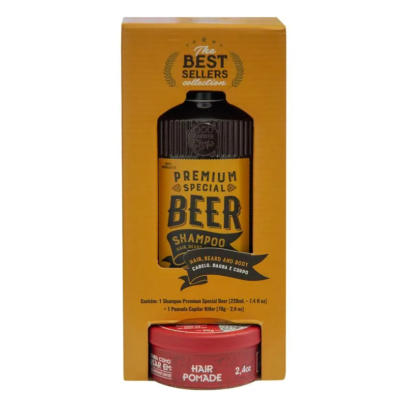 Kit Shampoo QOD Barber Shop Special Beer 220ml 1 Unidade + Pomada Capilar QOD Barber Shop Hair 70g 1 Unidade