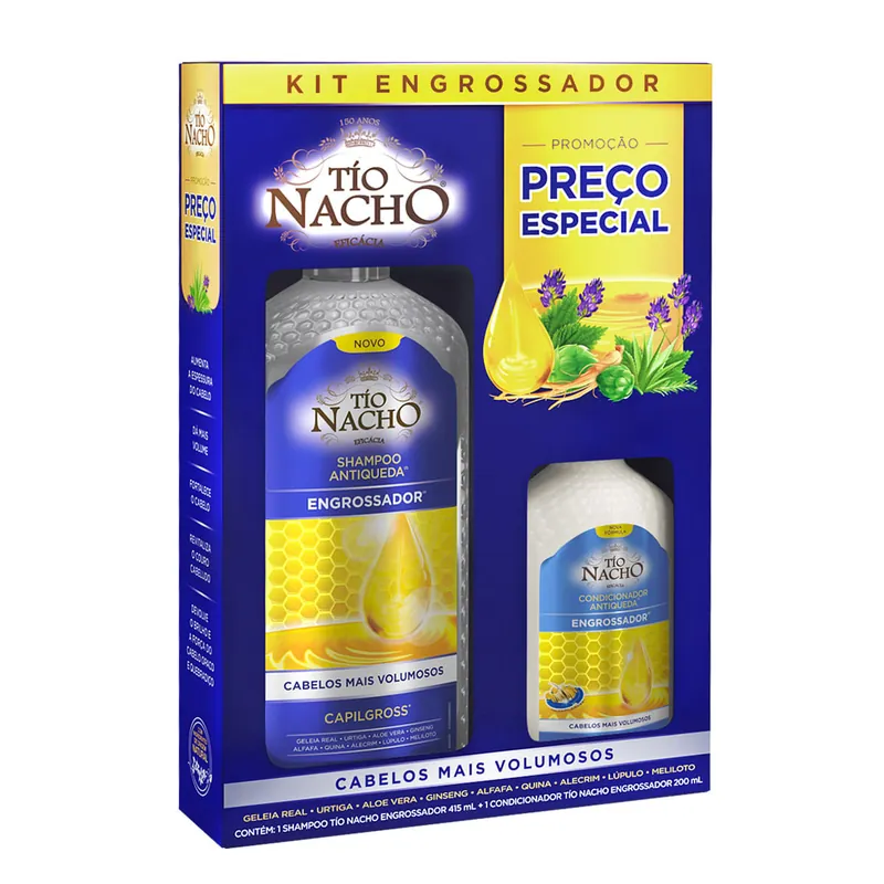 Kit Shampoo Tío Nacho Antiqueda Engrossador 415ml 1 Unidade + Condicionador Tío Nacho Antiqueda Engrossador 200ml 1 Unidade