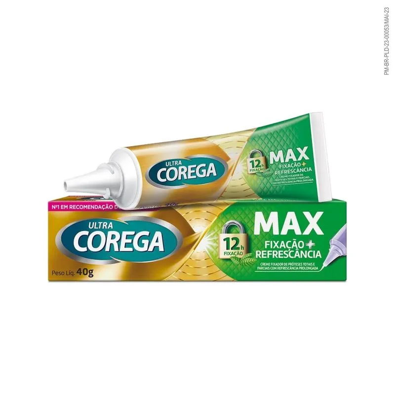 Fixador de Prótese Ultra Corega Max Fixação + Refrescância Sabor Menta Creme 40g