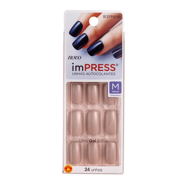 Unhas Postiças Kiss New York Impress Autocolante Médio Sea Sand 24 Unidades