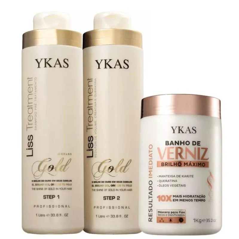 Ykas Escova Progressiva Ouro 2x1L + Máscara Verniz - 1Kg