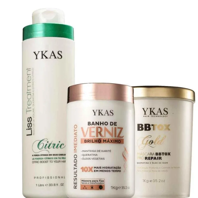 Ykas - Progressiva Citric 1L + Verniz 1Kg + BBtox Gold 1Kg